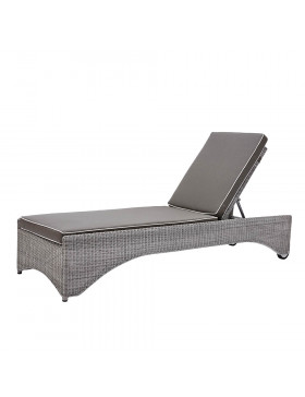 Rattan sun lounger with French grey UV resistant cushions  side view on a white background