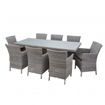 8 seater table and chairs. Image on white background.