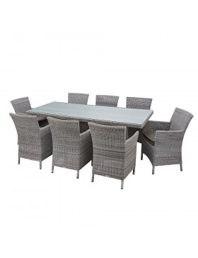 8 seater table and chairs. Image on white background.