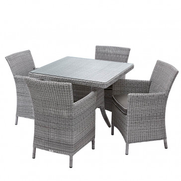 Four seater Grey rattan garden table and chairs on a white background