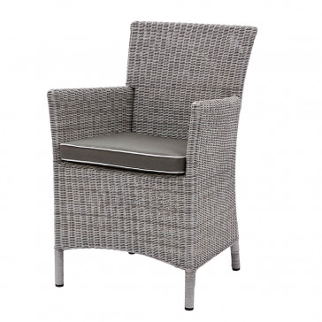 Grey rattan dining chair. On a white background