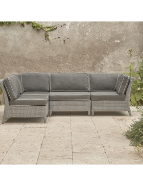 Oceane modular set showing three corners and two middle seats French grey rattan on Southern French terrace.