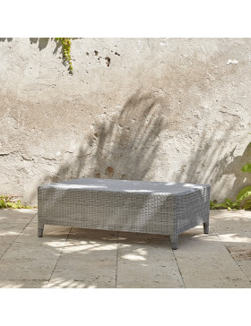 Ocean coffee table High quality French grey rattan pictured from an angle on a southern French terrace