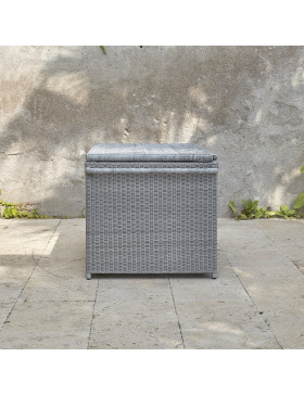 Rattan garden storage box on a southern french terrace side view