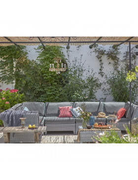 L- shaped modular garden furniture set in French grey with footstool and corner coffee table in Southern French garden