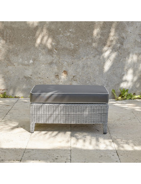 Oceane garden foot stool French grey rattan pictured on Southern French terrace.